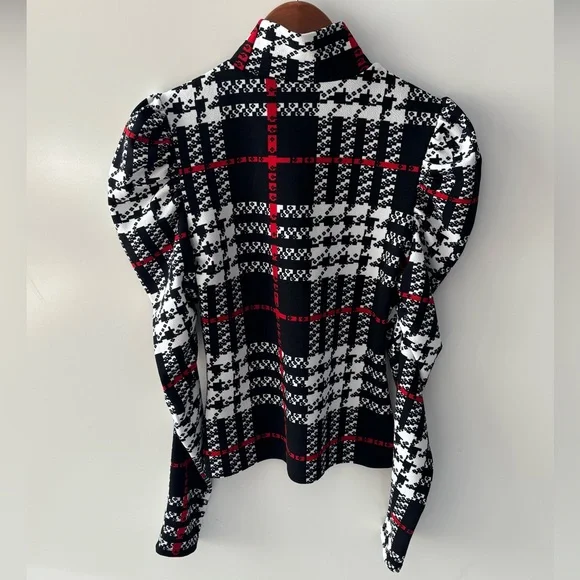 High Neck Gigot Sleeve Plaid Top - Picture 7 of 7